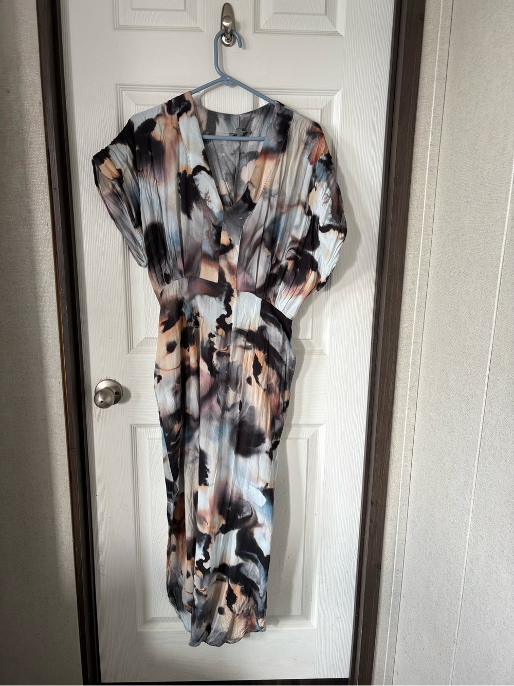 Abstract Watercolor V-Neck Maxi Dress in Multicolor Palette